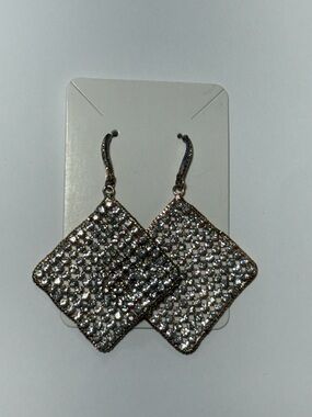Crystal Pavé Square Drop Earrings - rose gold